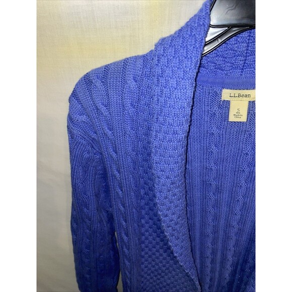 L.L. Bean Women’s Open Cardigan Size Small Blue Cable Knit Cozy Comfort Party - Picture 5 of 12